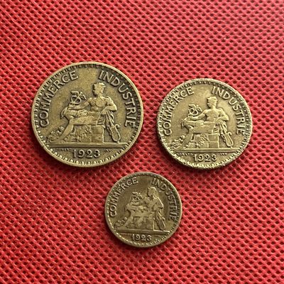 外国硬币0元起拍 - 法国1923年 商务部坐人50分1-2法郎3枚组 商业之神
