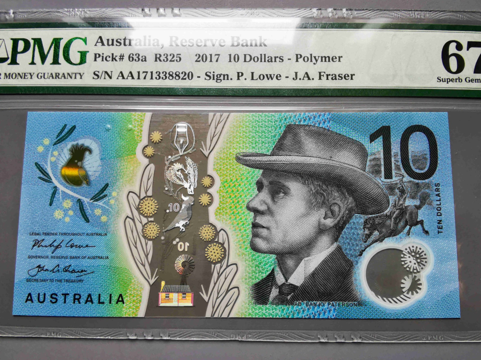 崇甫堂-PMG评级世界纸钞专场 2017年 澳大利亚新版10澳元 AA字冠 PMG-67