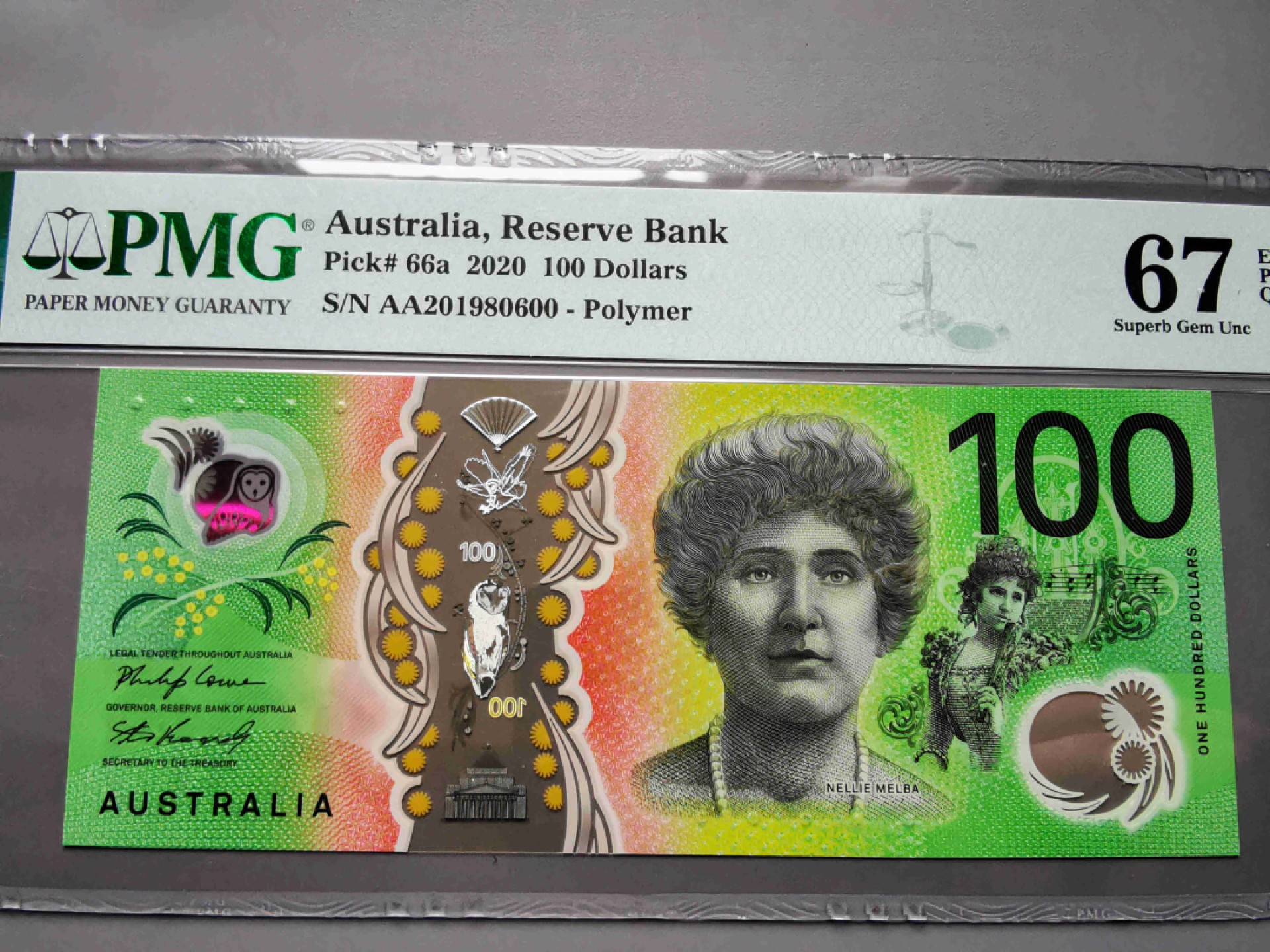 崇甫堂-PMG评级世界纸钞专场 2020年 澳大利亚新版100澳元 AA字冠 PMG-67 塑料钞