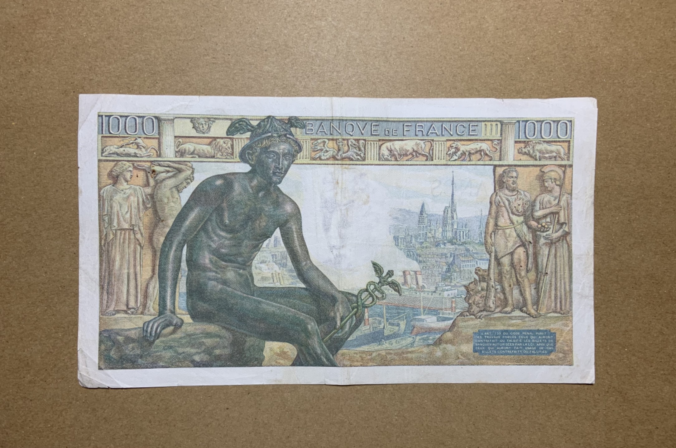 收藏联盟Quantum Auction 第197期拍卖 (已更新) 法国1942年1000法郎 非全新 品相如图 母子像和商业之神墨丘利