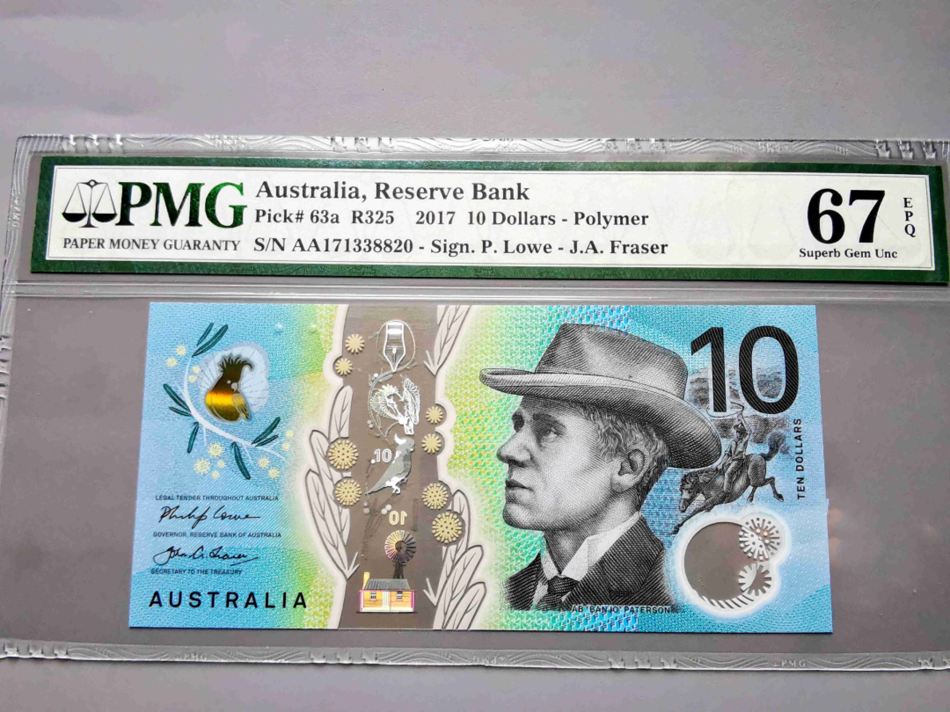 崇甫堂-PMG评级世界纸钞专场 2017年 澳大利亚新版10澳元 AA字冠 PMG-67