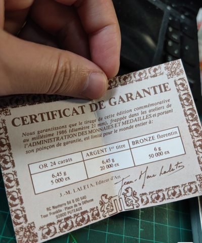 gush小明20221011周二 86法国小银章带证 巴黎造币厂复刻1789银币