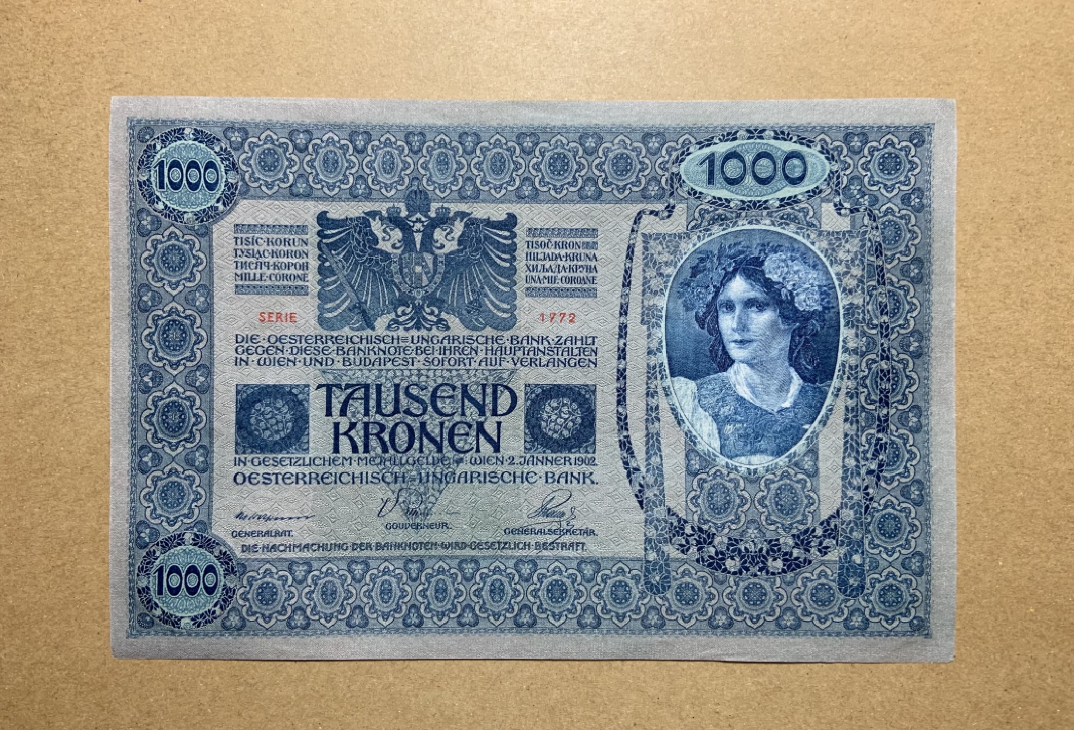 收藏联盟Quantum Auction 第198期拍卖 (已更新) 奥地利1902年1000克朗 品相全新UNC 超级大票幅