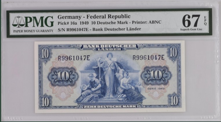 收藏联盟Quantum Auction 第198期拍卖 (已更新) 德国联邦1949年10马克 PMG67 冠军分