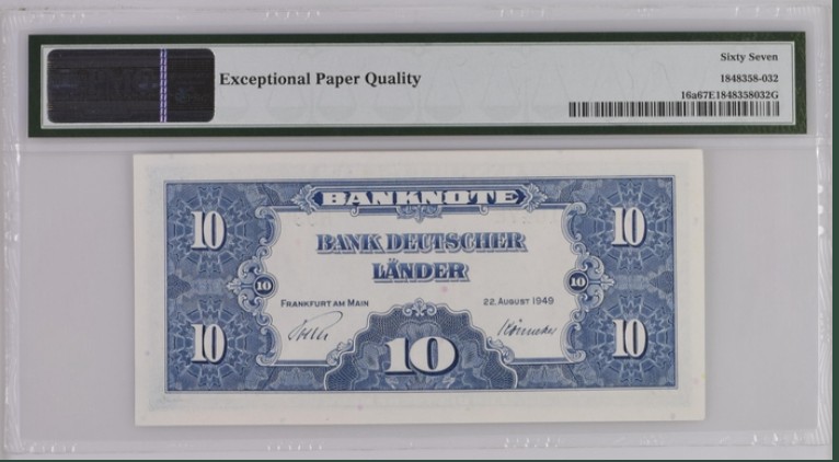 收藏联盟Quantum Auction 第198期拍卖 (已更新) 德国联邦1949年10马克 PMG67 冠军分