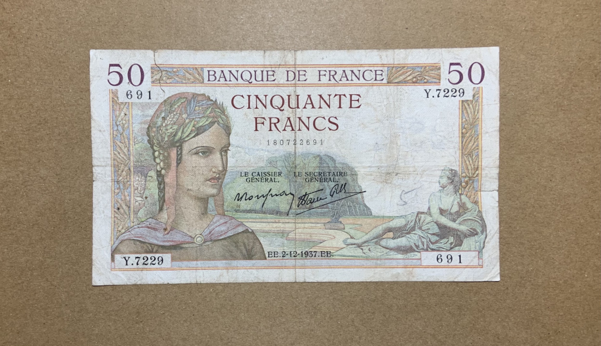 收藏联盟Quantum Auction 第198期拍卖 (已更新) 法国1937年50法郎 品相如图 杜乐伊花园