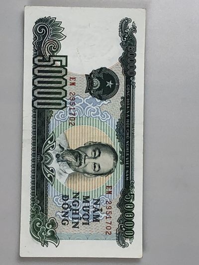 【三泉🏦Quan Se】拍卖⚖️第4期-【越南1951-1994纸币专场】 - 越南1994年版5万盾（原票挺版未流通，票面干净，水印处有划痕，边上有些许黄斑）