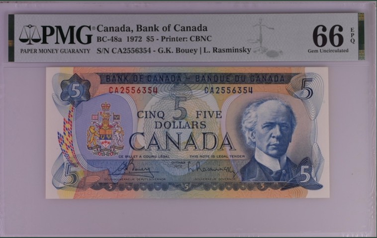 收藏联盟Quantum Auction 第198期拍卖 (已更新) 加拿大1972年5元 PMG66