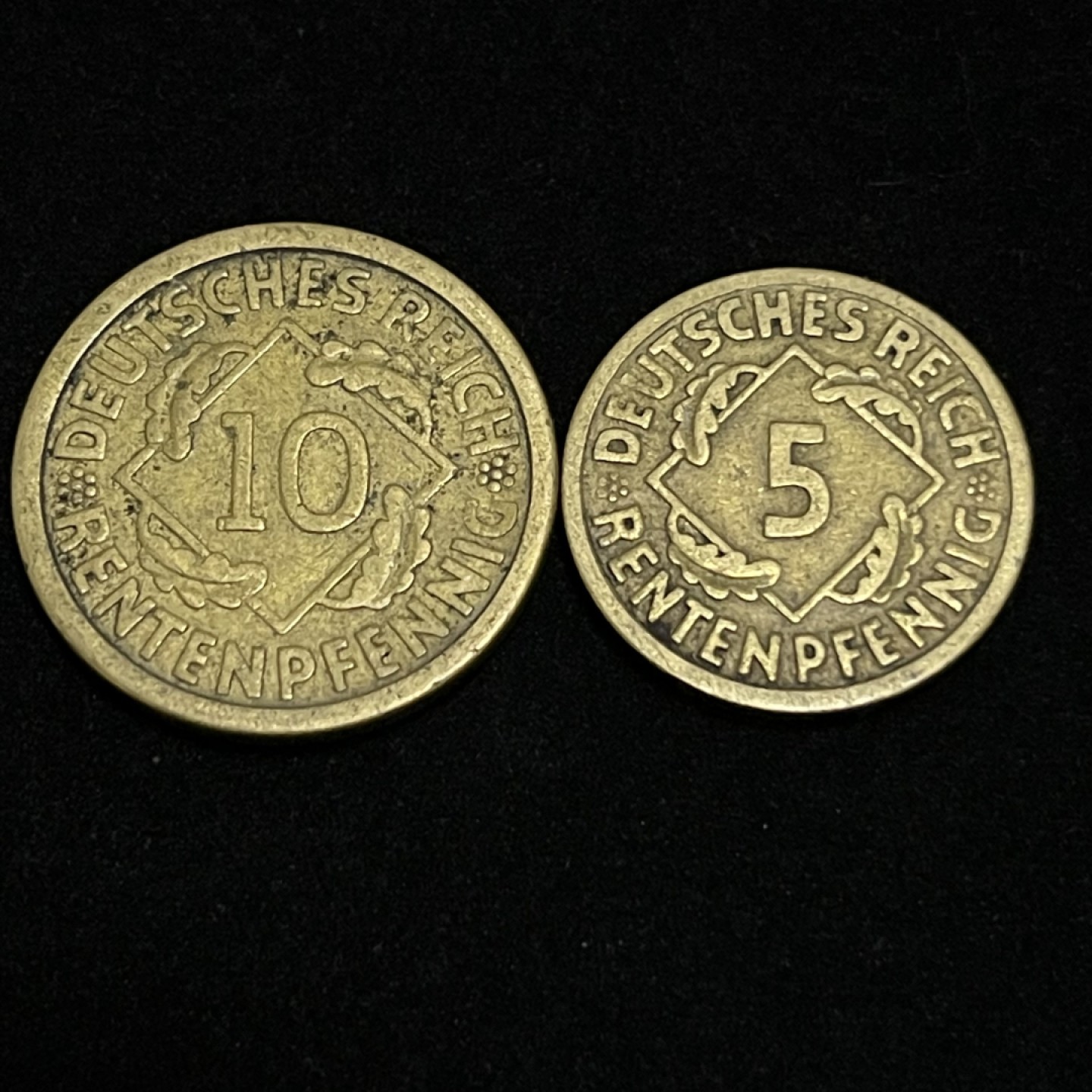 外国硬币0元起拍 德国魏玛共和国1924年5，10芬尼铜币