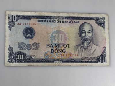 【三泉🏦Quan Se】拍卖⚖️第4期-【越南1951-1994纸币专场】 - 越南1985年30盾 AA冠（流通品，中间有折痕）