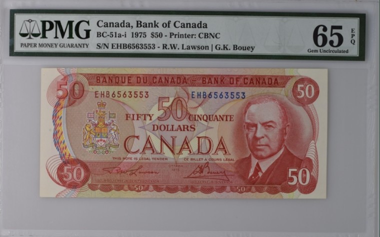 收藏联盟Quantum Auction 第198期拍卖 (已更新) 加拿大1975年50元 PMG65 骑兵队