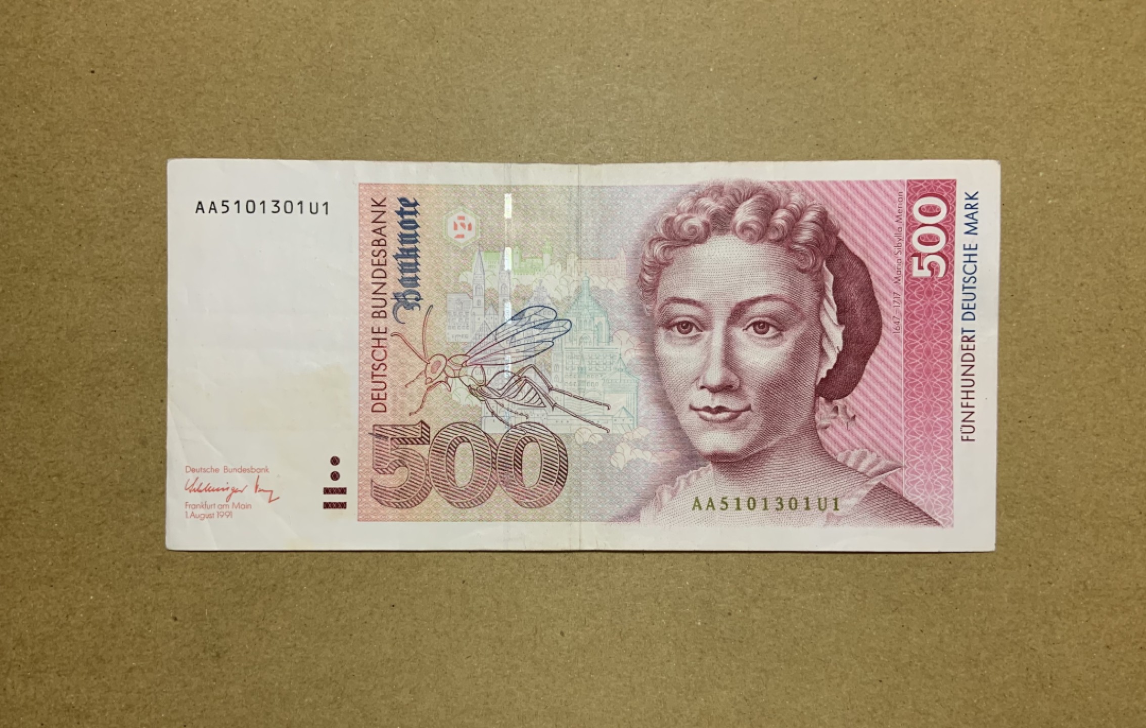 收藏联盟Quantum Auction 第198期拍卖 (已更新) 德国联邦1991年500马克 非全新 品相如图  AA冠 自然主义学者，昆虫学家和画家梅里安