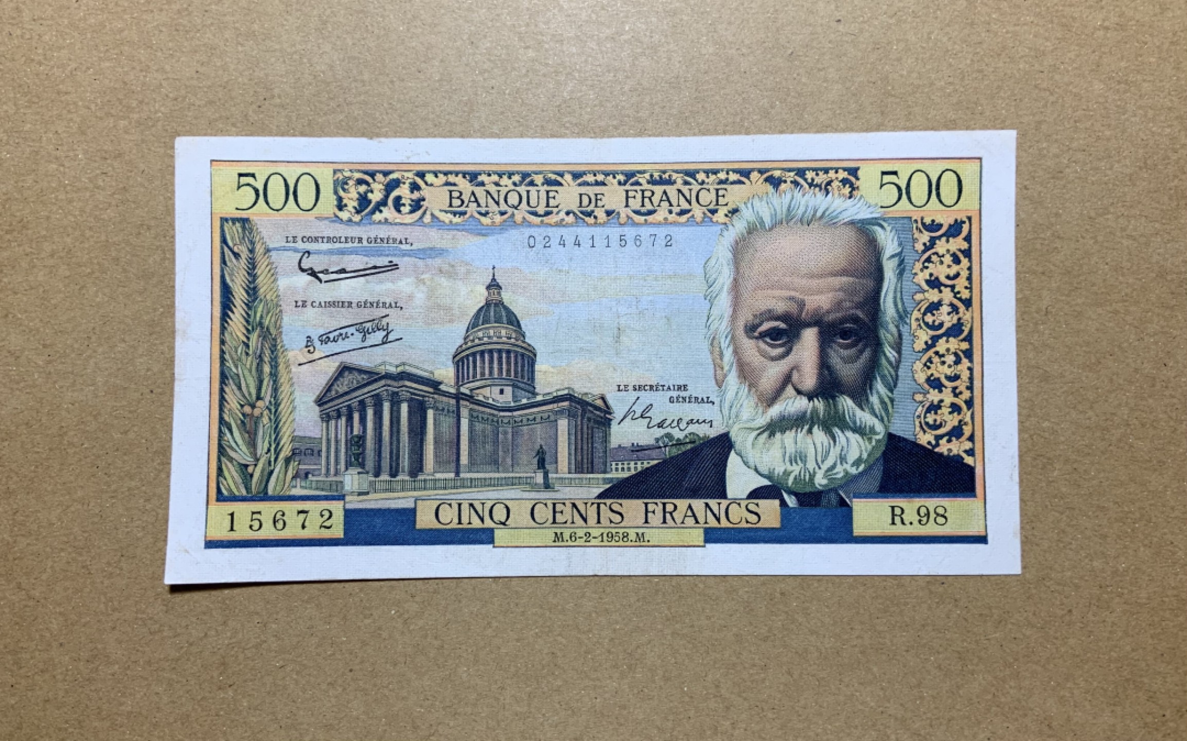 收藏联盟Quantum Auction 第198期拍卖 (已更新) 法国1958年500法郎 非全新 品相如图 未改值稀少 雨果