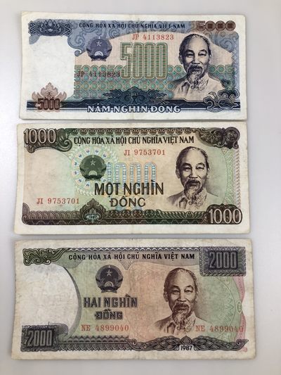 【三泉🏦Quan Se】拍卖⚖️第4期-【越南1951-1994纸币专场】 - 越南1987年1000、2000、5000盾（流通品相，如图所示）
