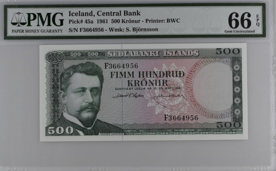 收藏联盟Quantum Auction 第198期拍卖 (已更新) 冰岛1961年100克朗 PMG66 