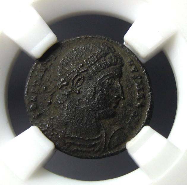 古罗马铜币,君士坦丁二世,AD337-340,AE3铜币,17.5mm,2.6g,自打标签盒子R0836mx