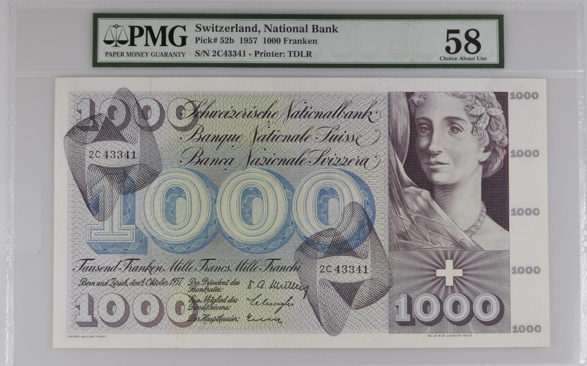 收藏联盟Quantum Auction 第198期拍卖 (已更新) 瑞士1957年1000法郎 PMG58 死神之舞 早期年份