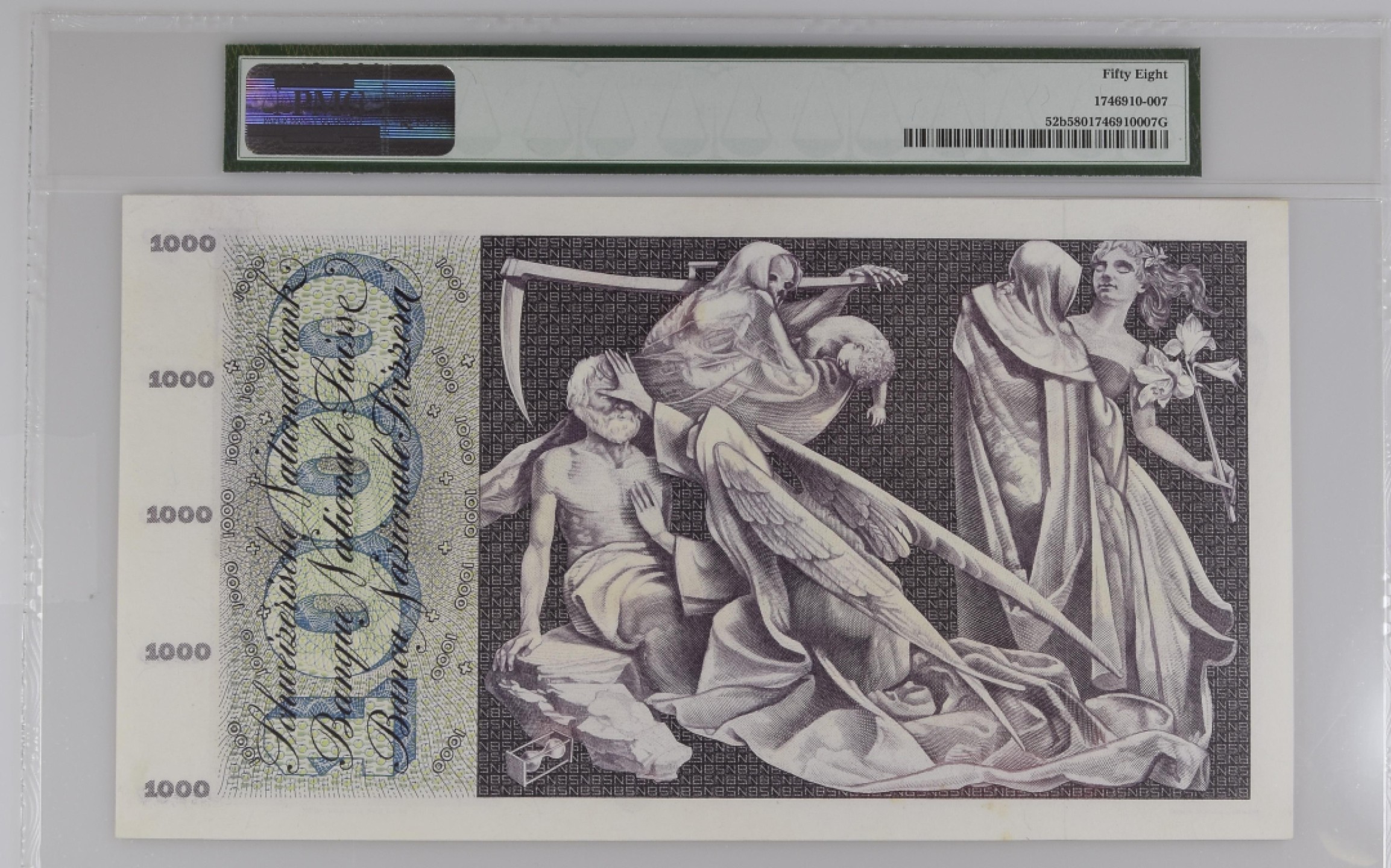 收藏联盟Quantum Auction 第198期拍卖 (已更新) 瑞士1957年1000法郎 PMG58 死神之舞 早期年份