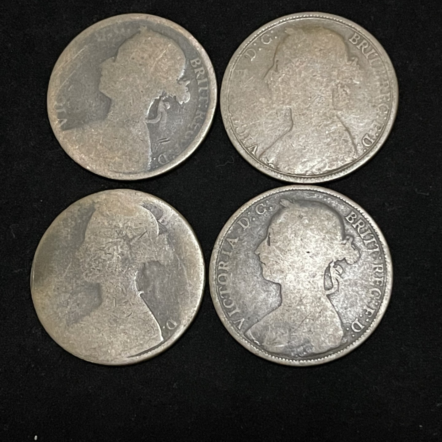 外国硬币0元起拍（3） 1863，1881，1887，1891年轻维多利亚1便士