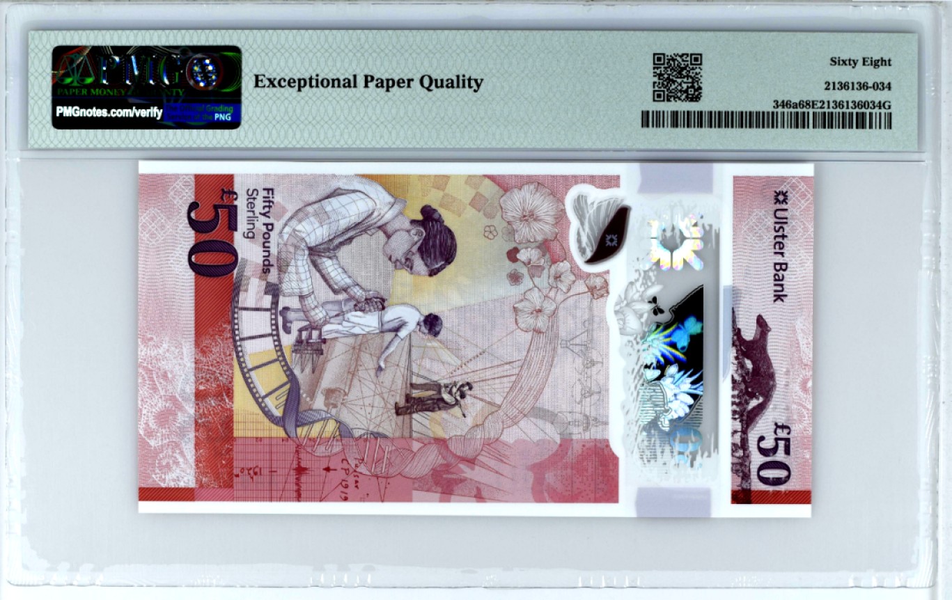 【Blue Auction】✨世界纸币精拍第235期【精】  【AA冠无47】北爱尔兰 2021年50镑 PMG68EPQ 高分