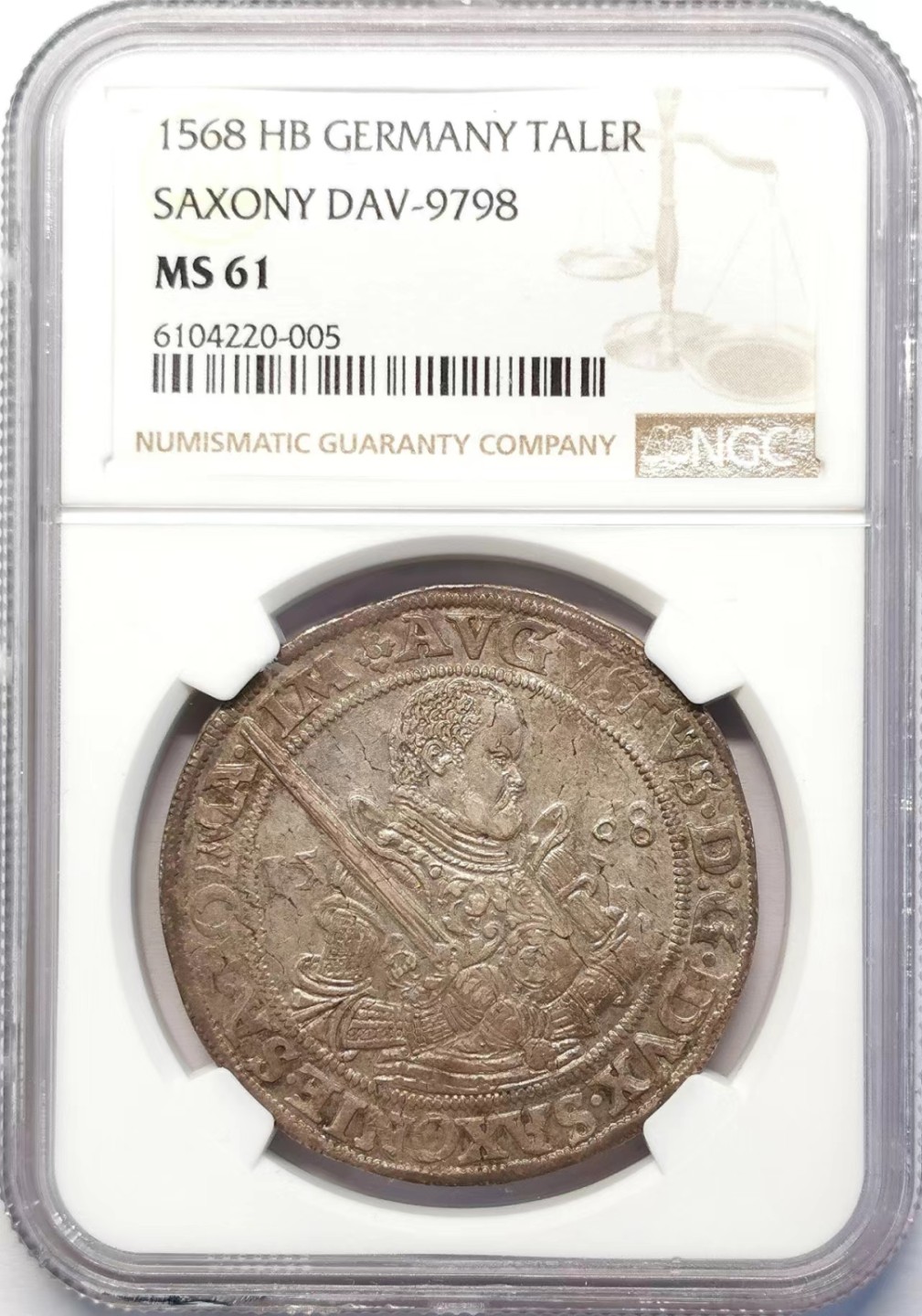 凡希社世界钱币微拍第二百十五期——德奥专场 荐！1568萨克森选侯国奥古斯塔执剑泰勒大银NGC-MS61原味淡彩品质稀见！