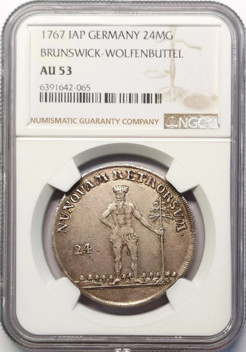 凡希社世界钱币微拍第二百十五期——德奥专场 1767布伦瑞克沃芬布特尔野人24MG银币NGC-AU53