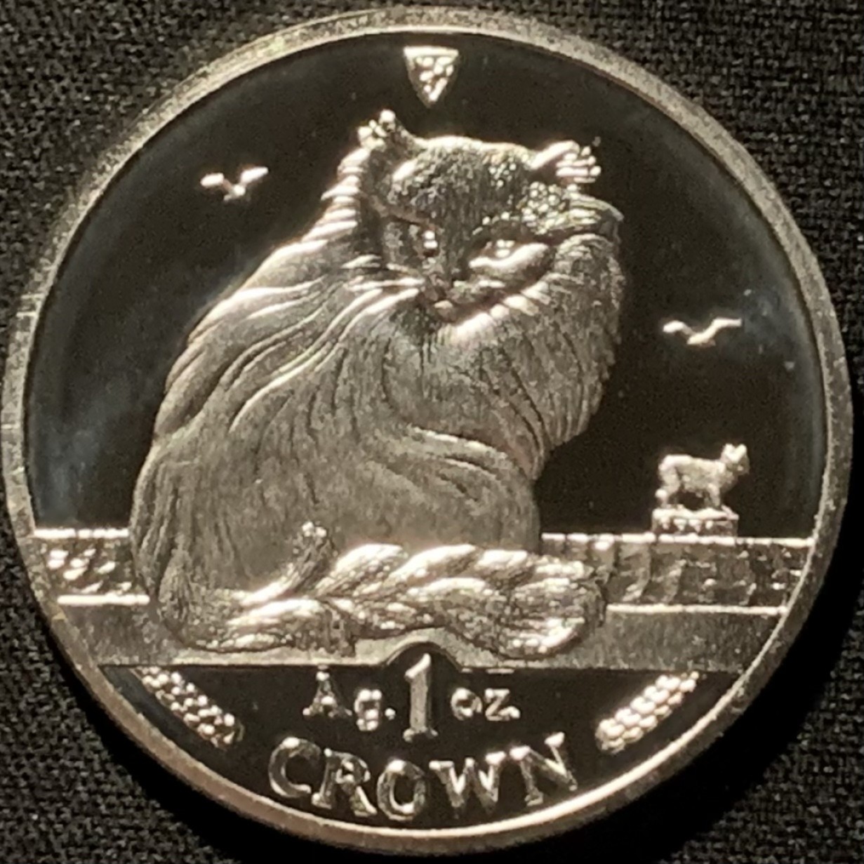 紫瑗钱币——第216期拍卖 马恩岛 1995年 土耳其梵猫 1克朗 31.1克 0.999银 精制