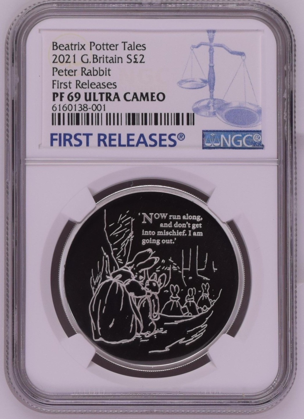 收藏联盟Quantum Auction 第198期拍卖 (已更新) 英国2021年2英镑1盎司彼得兔纪念精制银币 NGC PF69 首发蓝标 带原装盒