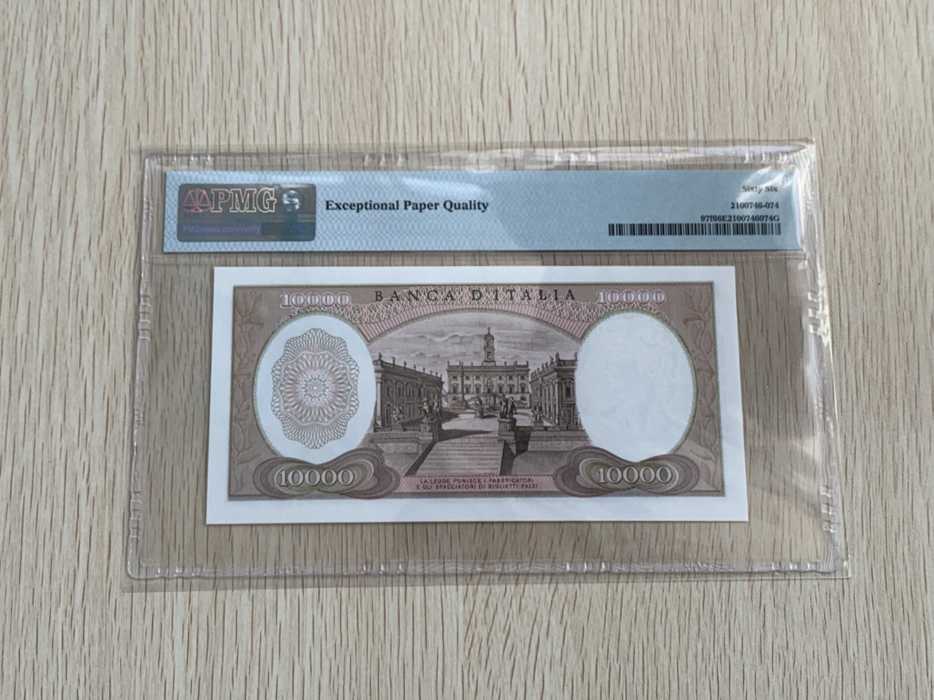 【Blue Auction】✨世界纸币精拍第235期【精】 【无47】意大利 1973年10000里拉 PMG66EPQ 米开朗基罗