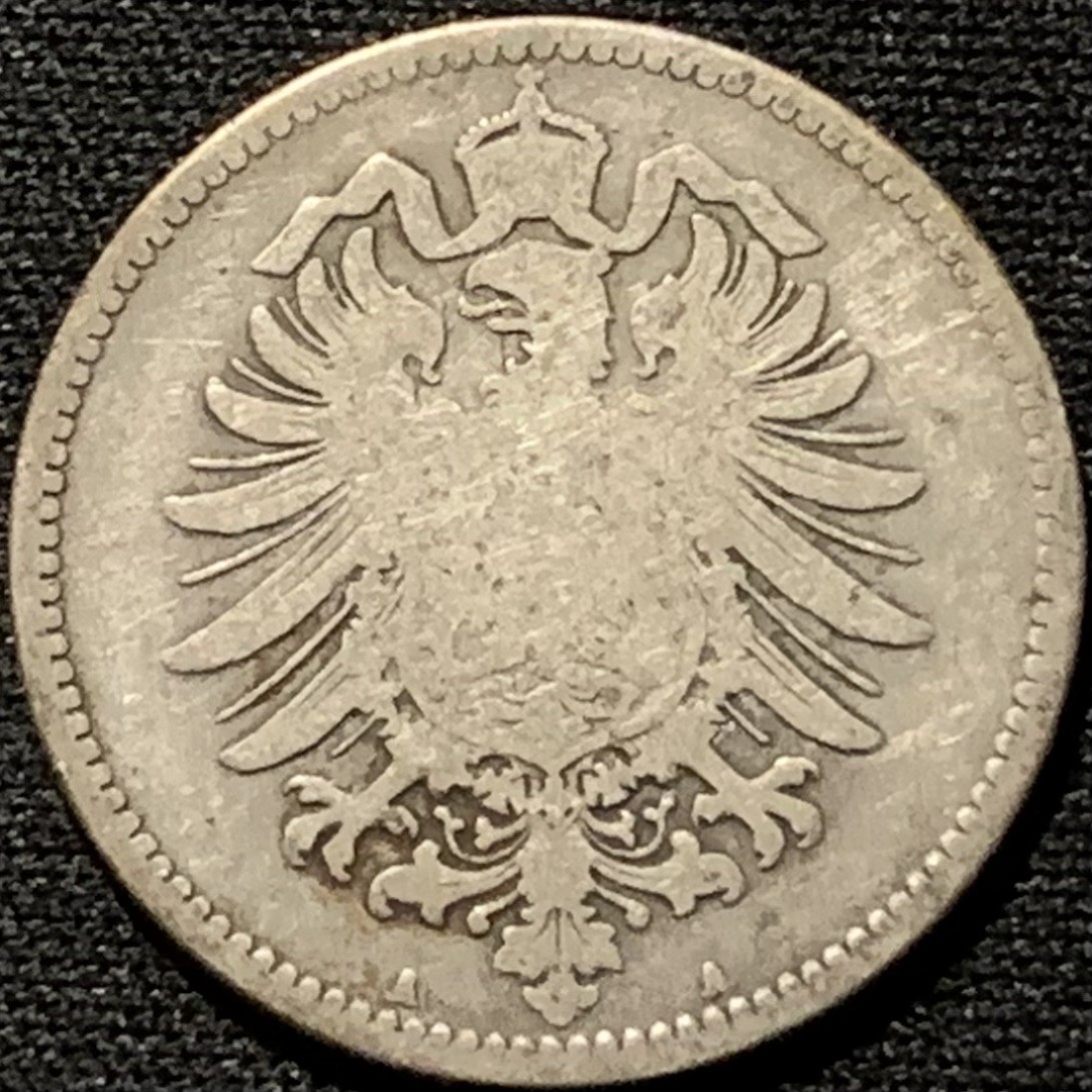 紫瑗钱币——第216期拍卖 德国 1876年 A版 第二帝国 短翅 1马克 5.5克 0.9银