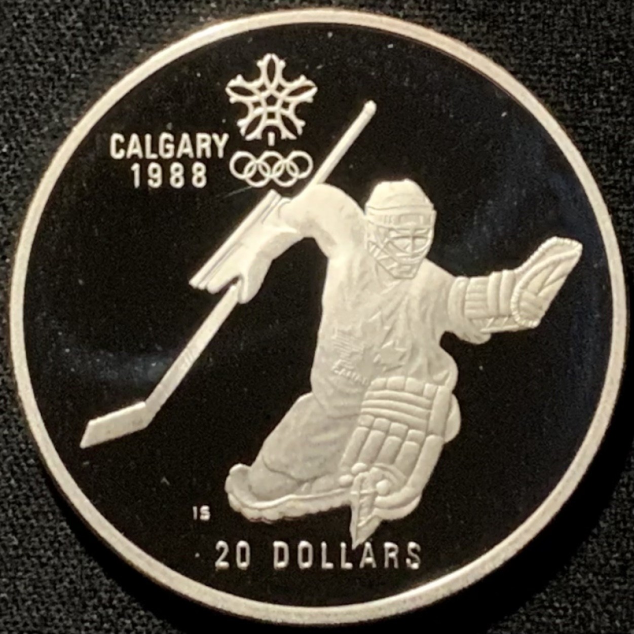 紫瑗钱币——第216期拍卖 加拿大 1986年 卡尔加里冬奥会 冰球 20元 34.1克 0.925银 精制