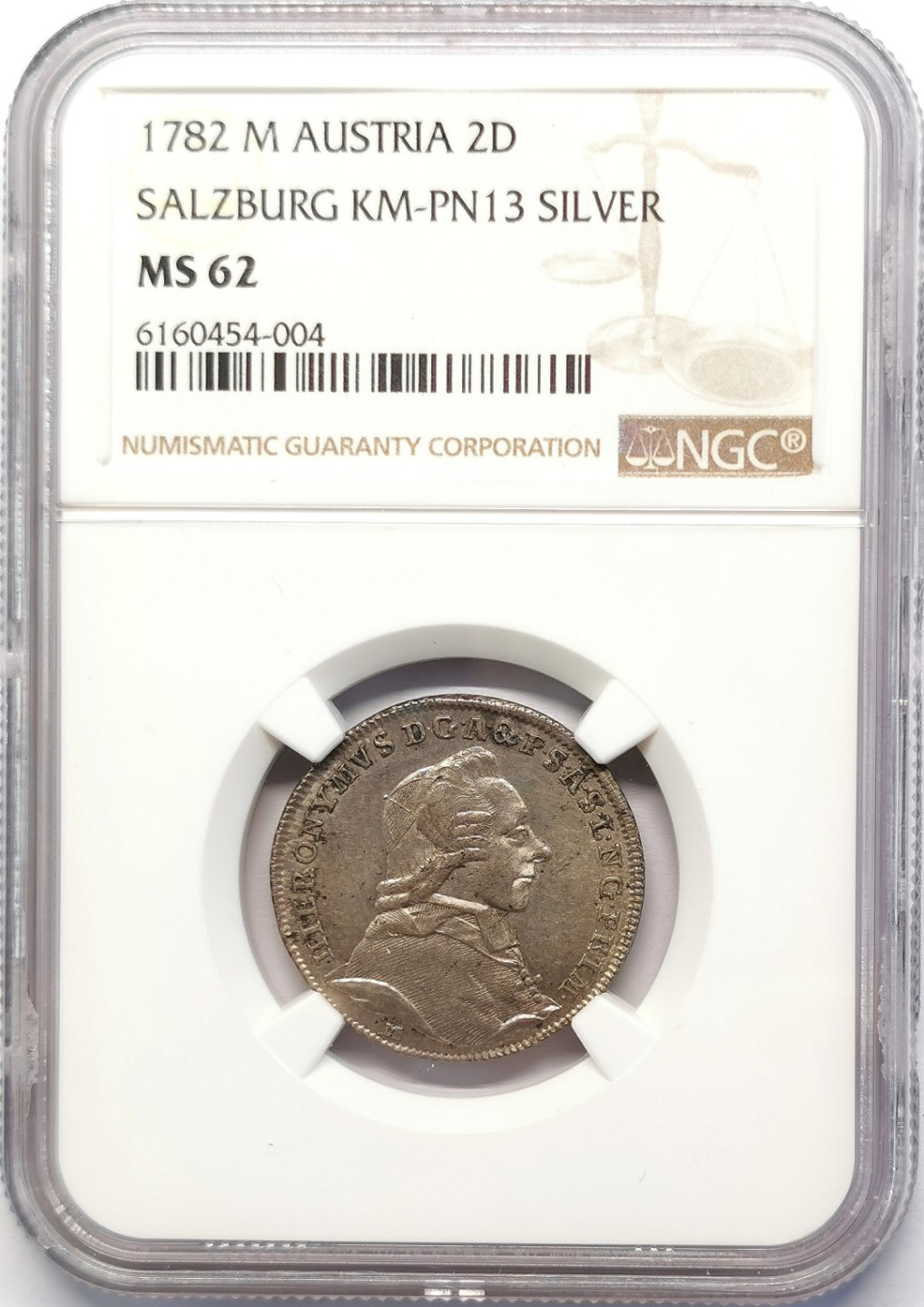 凡希社世界钱币微拍第二百十五期——德奥专场 1782萨尔茨堡大主教希罗尼穆斯2杜卡特金币银样NGC-MS62