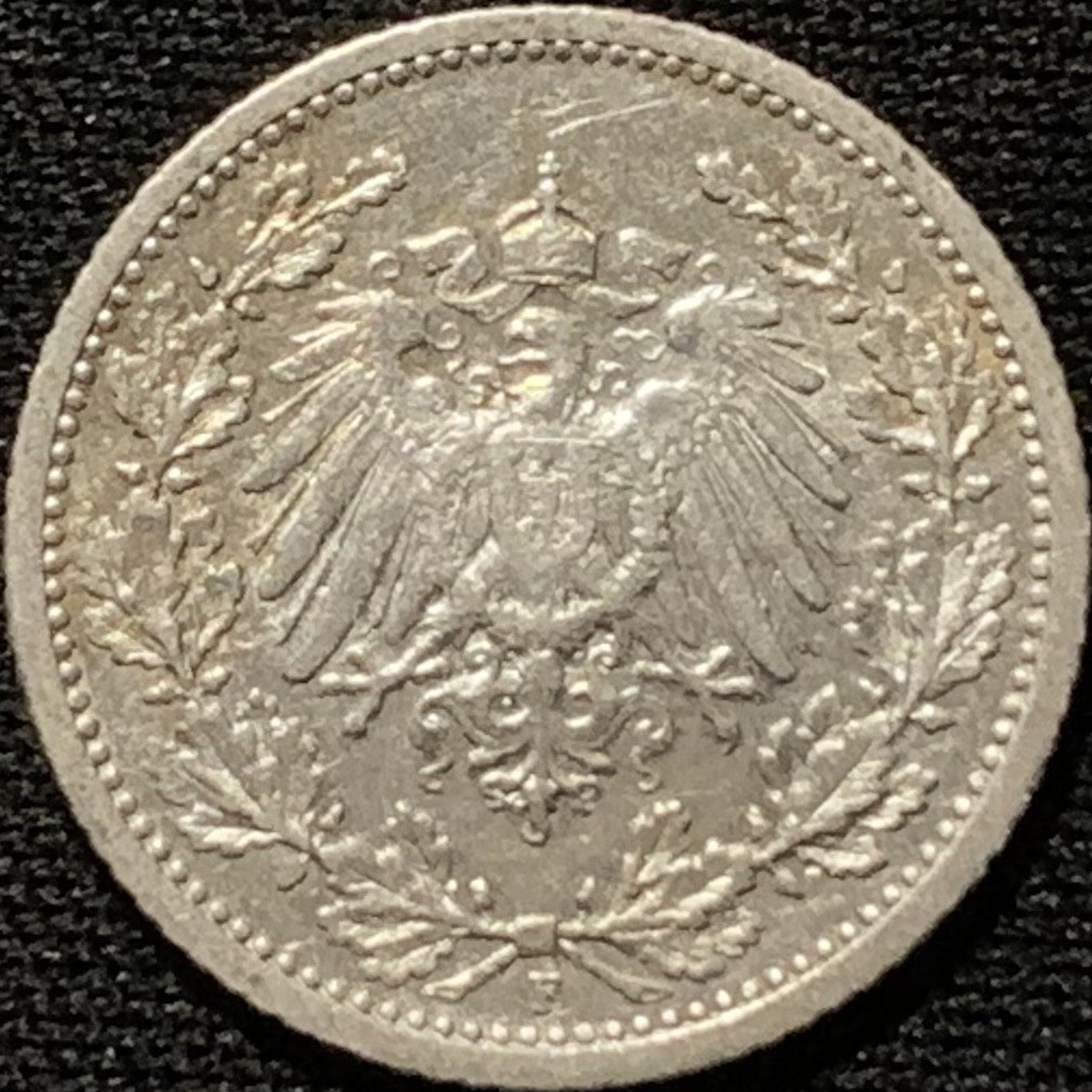 紫瑗钱币——第216期拍卖 德国 1912年 F版 第二帝国 1/2马克 2.77克 0.9银