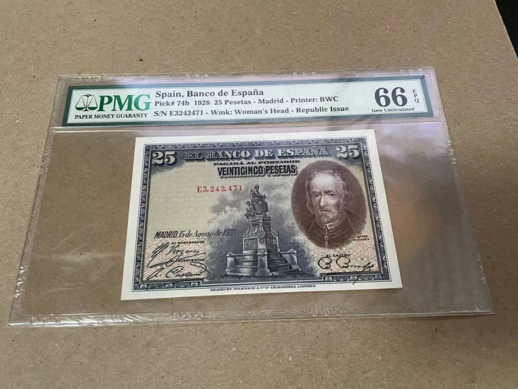 【Blue Auction】✨世界纸币精拍第235期【精】 西班牙 1928年25比塞塔 PMG66EPQ BWC出品