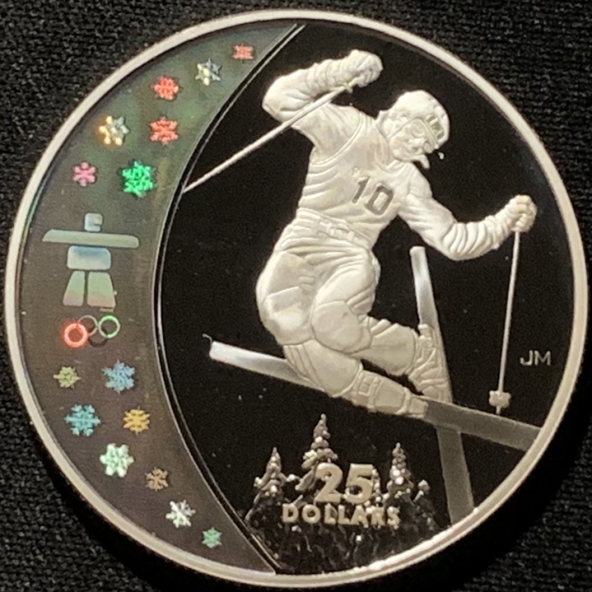 紫瑗钱币——第216期拍卖 加拿大 2008年 10温哥华冬奥会 高台滑雪 25元 幻彩银币 27.78克 0.925银 精制