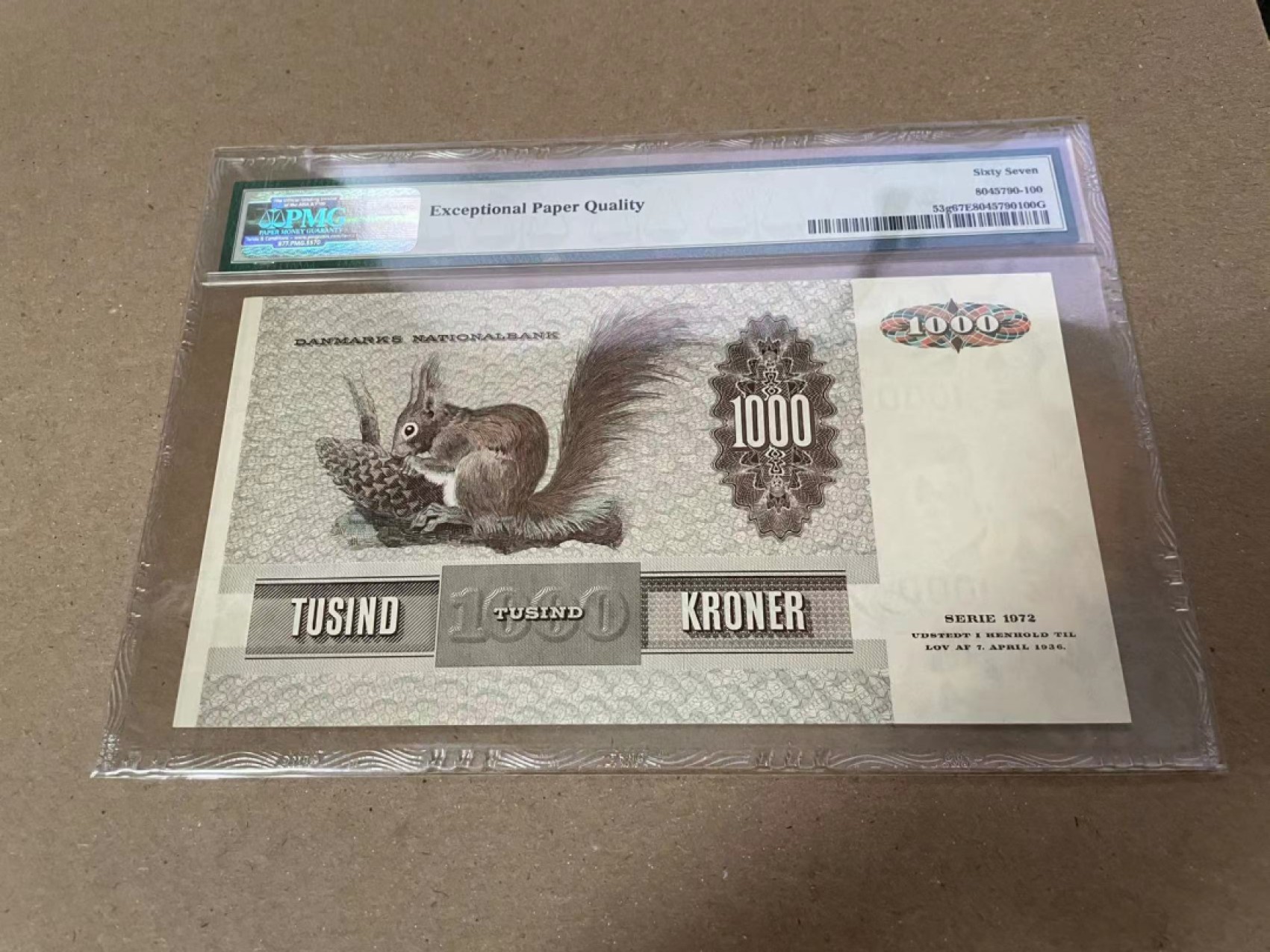 【Blue Auction】✨世界纸币精拍第235期【精】 丹麦 1992年1000克朗 PMG67EPQ 大松鼠 经典