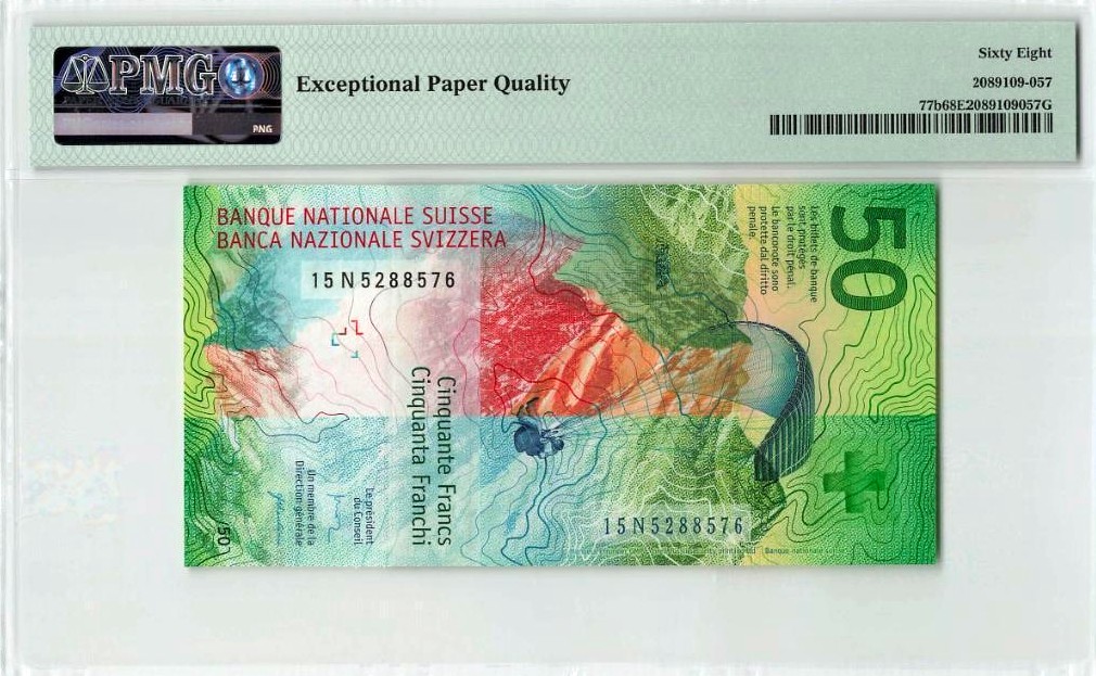 【Blue Auction】✨世界纸币精拍第235期【精】 瑞士 2015年50法郎 PMG68EPQ 超高分