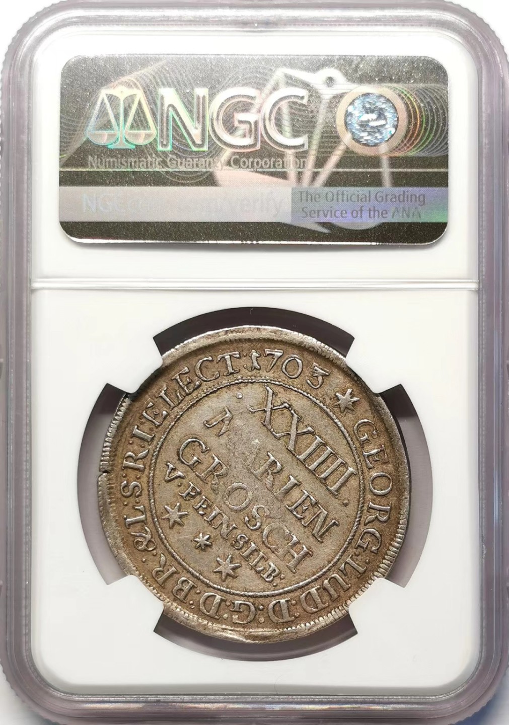凡希社世界钱币微拍第二百十五期——德奥专场 1703布伦瑞克吕内堡野人24MG银币NGC-AU53英王乔治一世兼领！