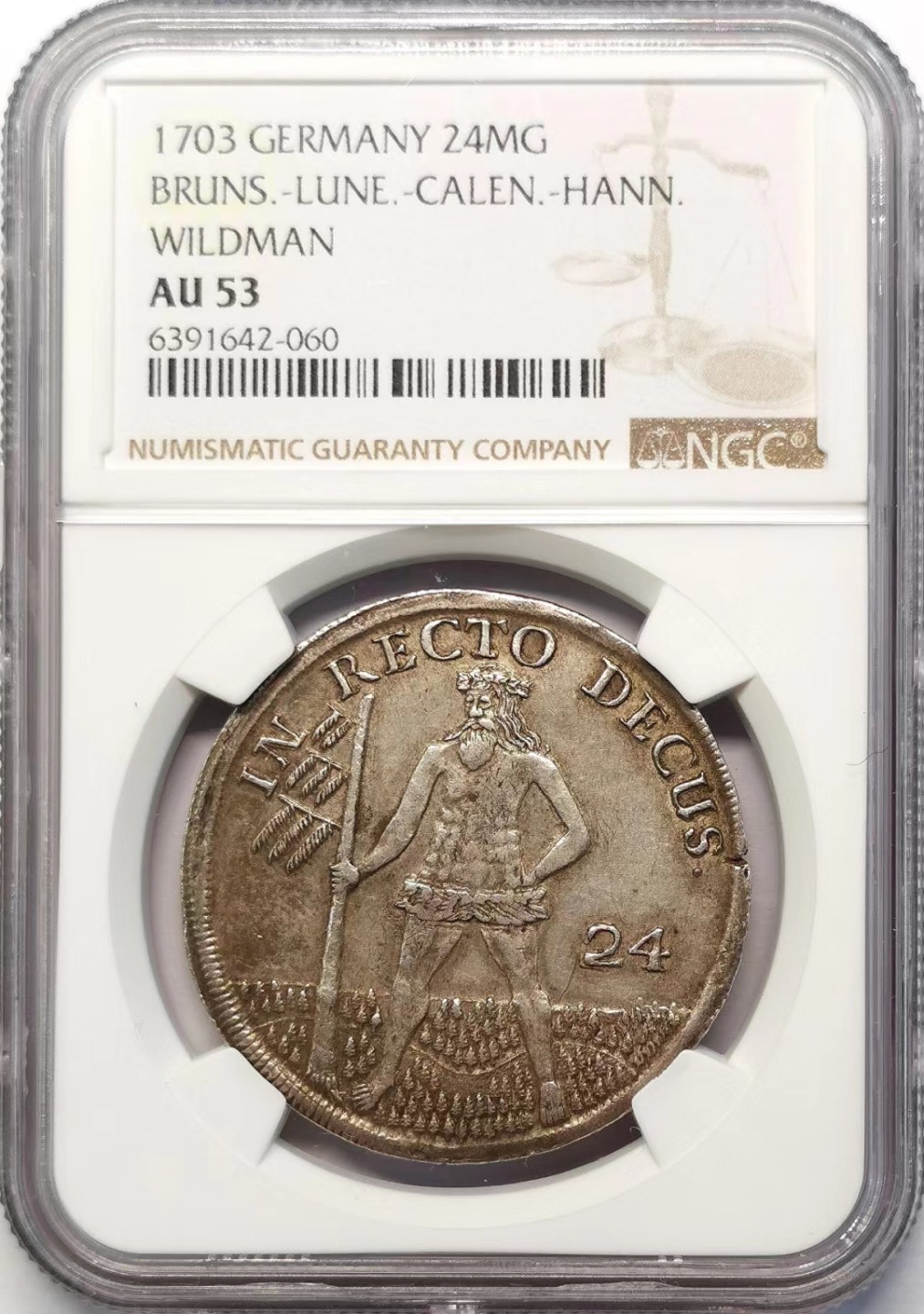 凡希社世界钱币微拍第二百十五期——德奥专场 1703布伦瑞克吕内堡野人24MG银币NGC-AU53英王乔治一世兼领！