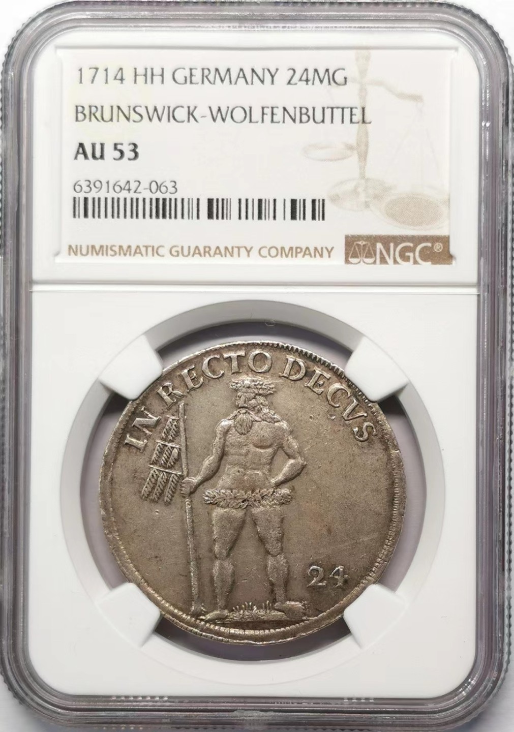 凡希社世界钱币微拍第二百十五期——德奥专场 1714布伦瑞克吕内堡野人24MG银币NGC-AU53