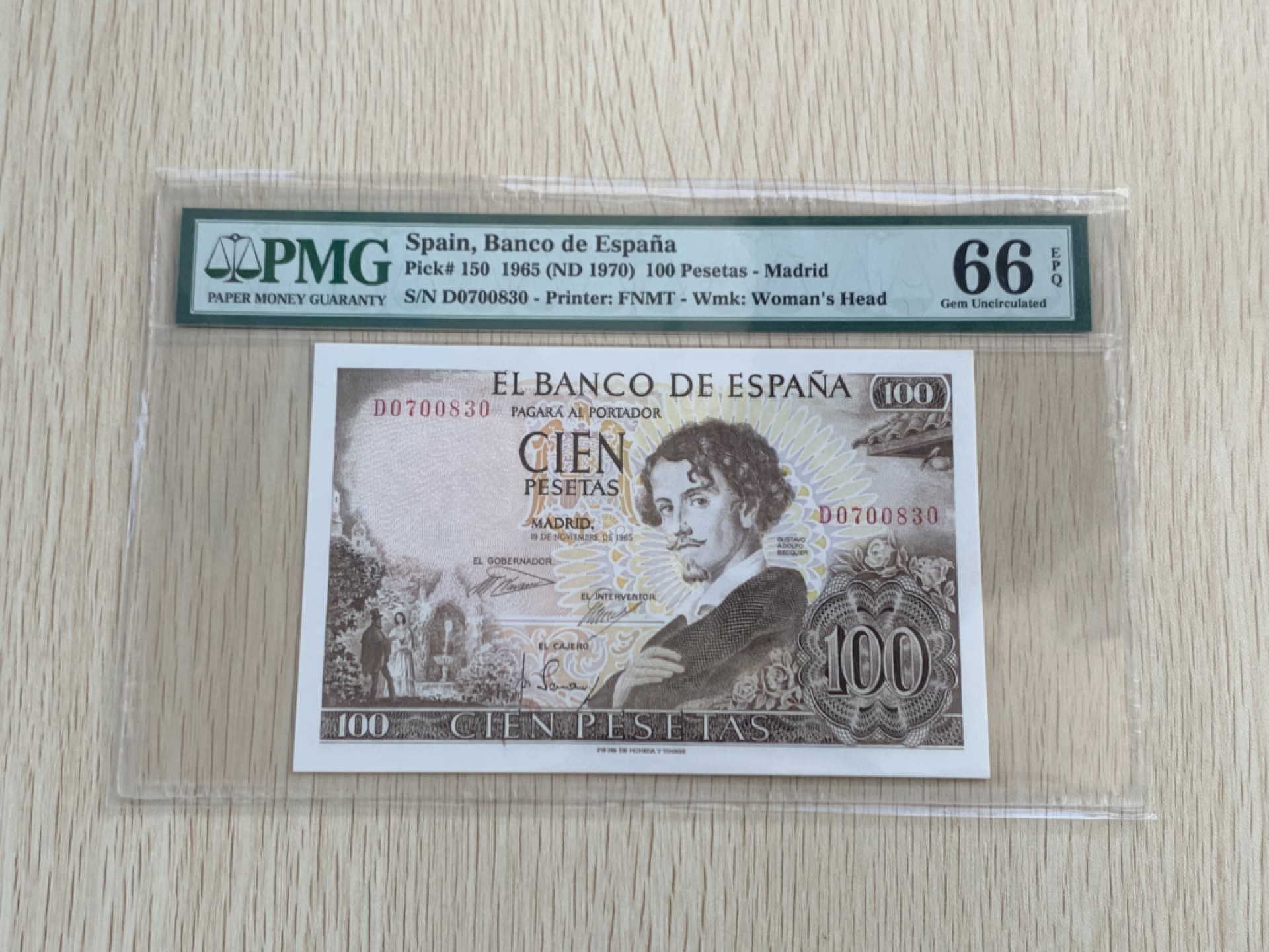 【Blue Auction】✨世界纸币精拍第235期【精】 西班牙 1965年100比塞塔 PMG66EPQ 