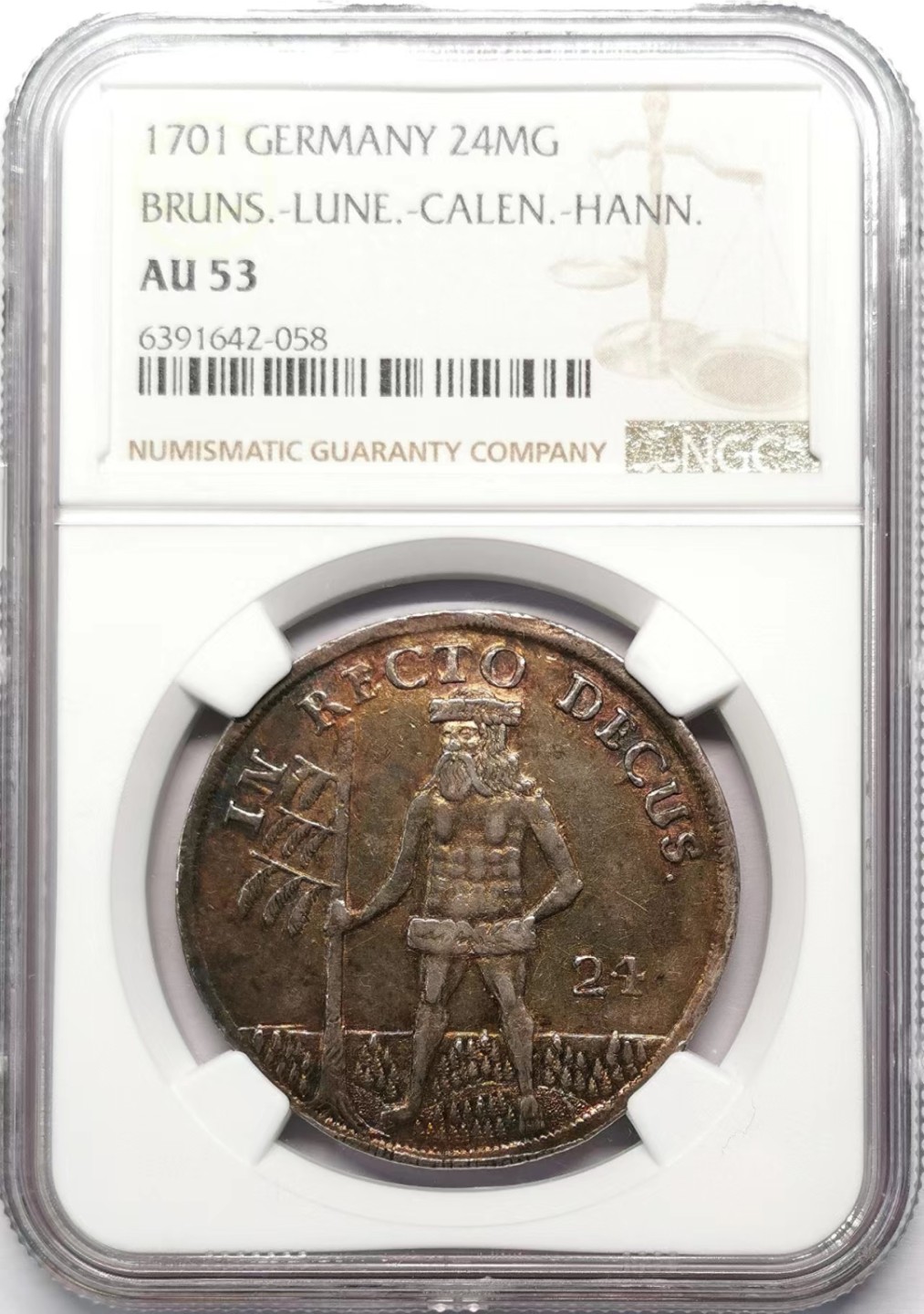 凡希社世界钱币微拍第二百十五期——德奥专场 1701布伦瑞克吕内堡野人24MG银币NGC-AU53五彩！