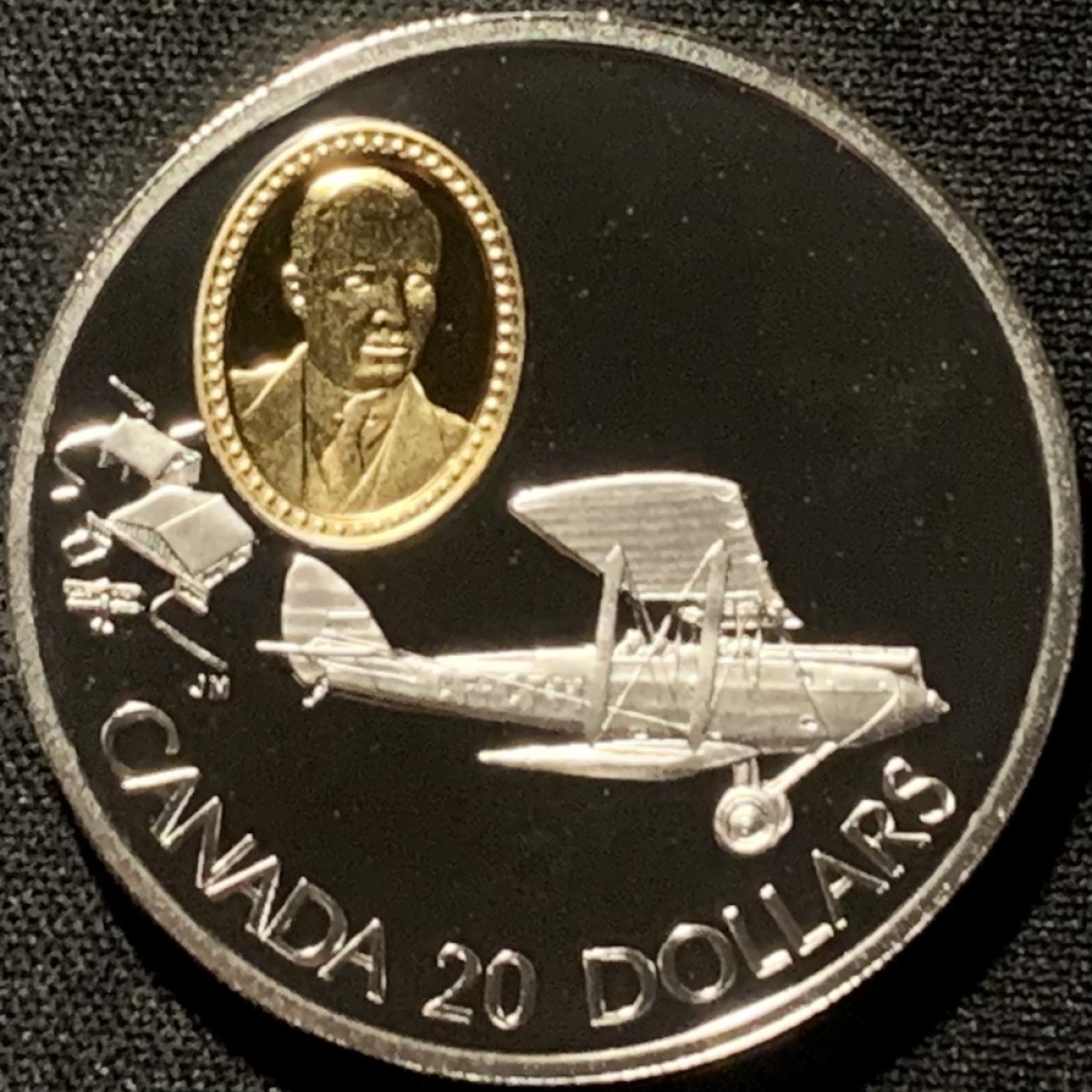 紫瑗钱币——第216期拍卖 加拿大 1992年 航空系列 飞行员  约翰·马斯顿 20元 镶金 31.1克 0.925银 精制
