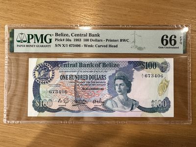 【Blue Auction】✨世界纸币精拍第235期【精】 - 伯利兹 1983年100元 最高值 少见 PMG66EPQ BWC出品 女王