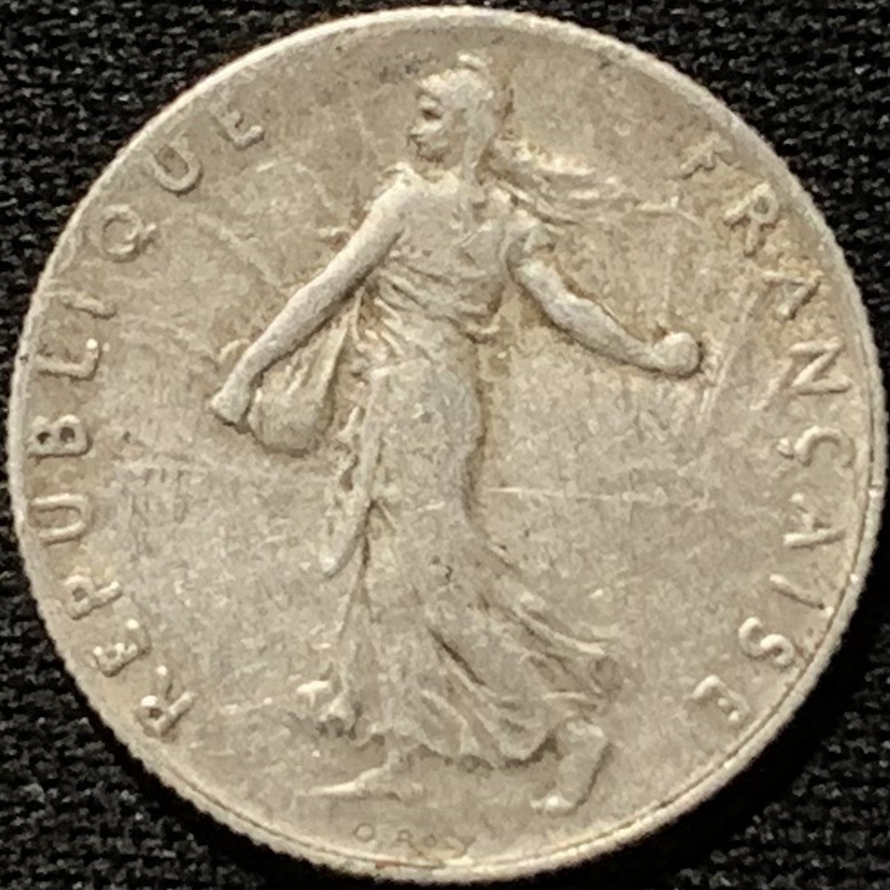 紫瑗钱币——第216期拍卖 法国 1917年 播种女神 50分 2.5克 0.835银