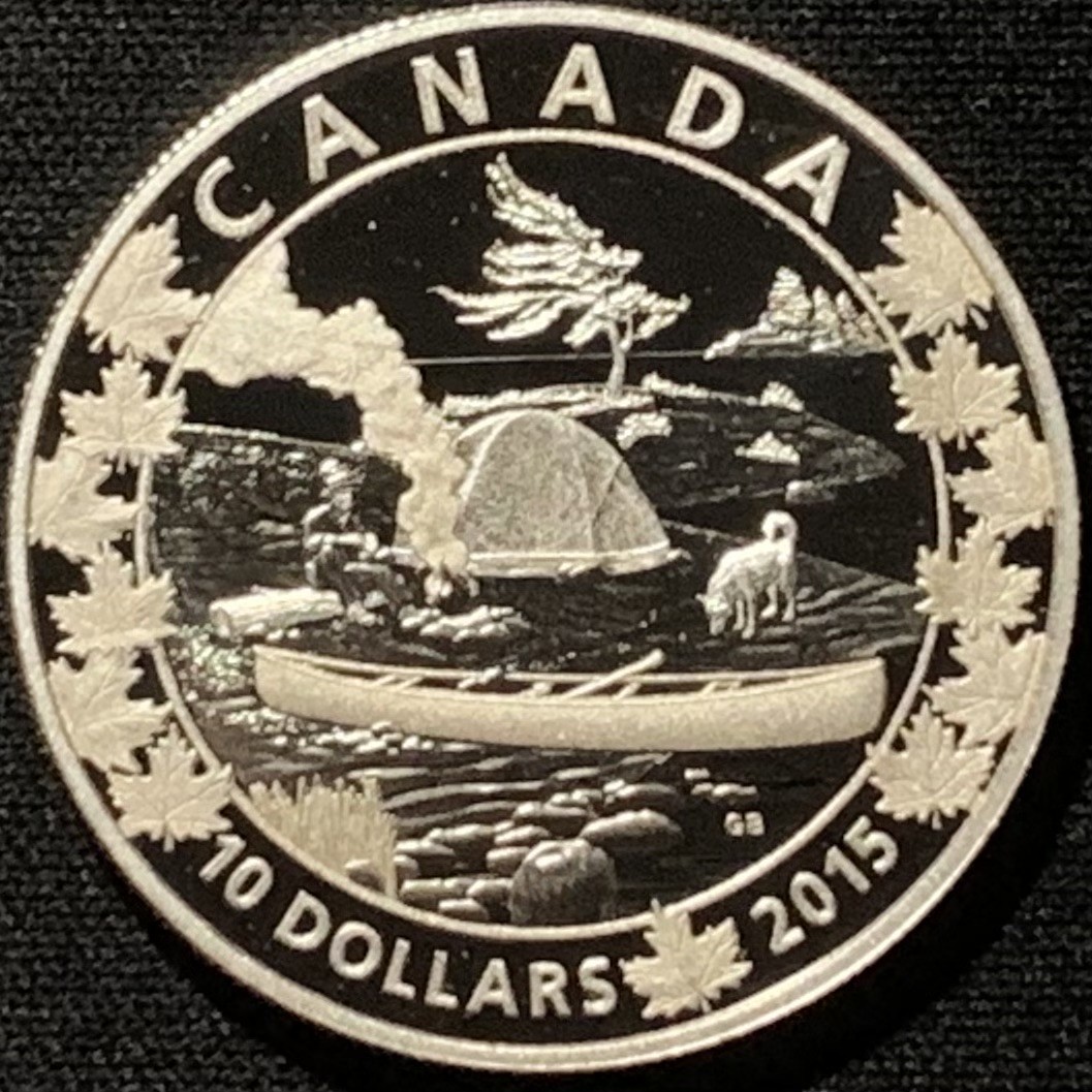 紫瑗钱币——第216期拍卖 加拿大 2015年 划艇横渡加拿大系列 宁静的场景 10元 15.55克 0.9999银 高浮雕 精制