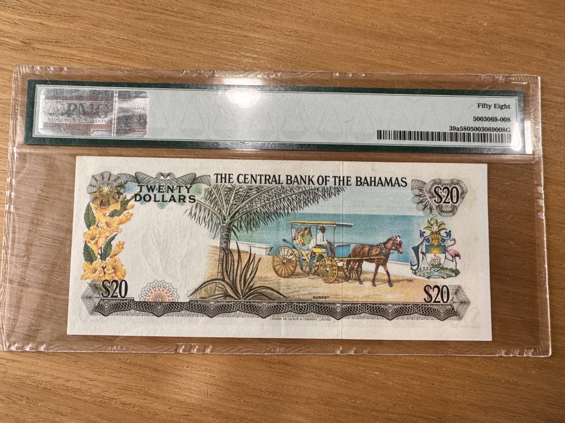 【Blue Auction】✨世界纸币精拍第235期【精】 【无47】巴哈马 彩背 1974年20元 PMG58 女王 马车