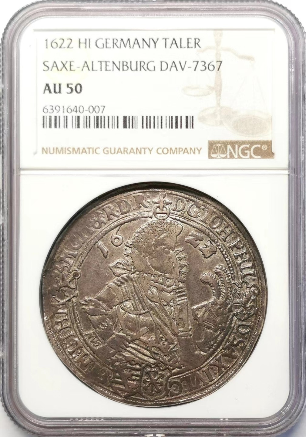 凡希社世界钱币微拍第二百十五期——德奥专场 1622萨克森阿尔滕堡约翰菲力四兄弟泰勒大银NGC-AU50