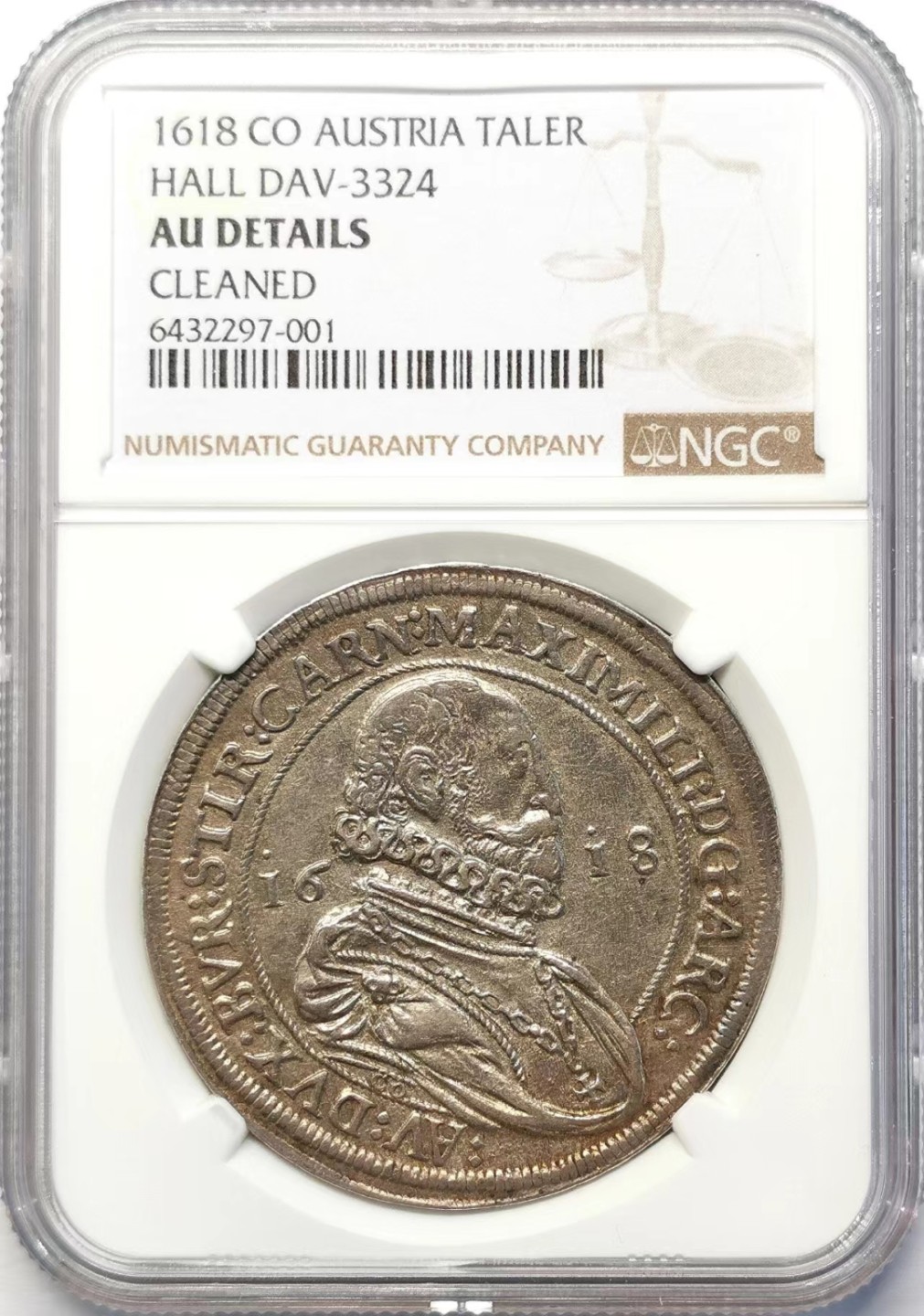 凡希社世界钱币微拍第二百十五期——德奥专场 1618神罗总庭马西亚斯皇帝泰勒大银NGC-AUD
