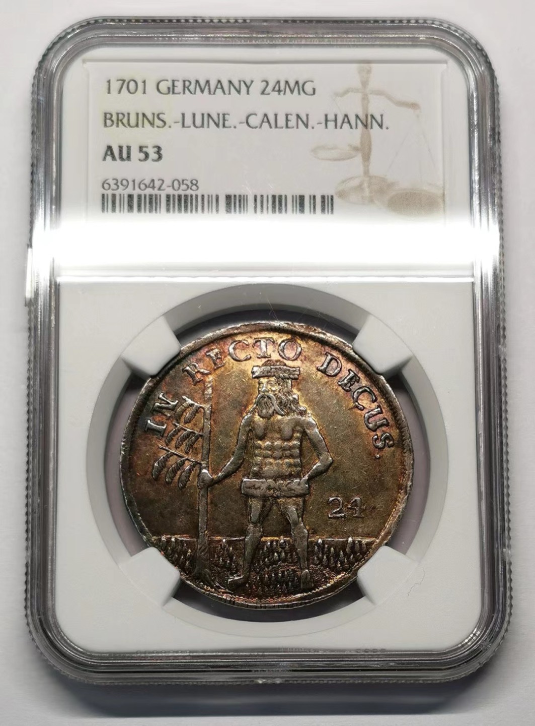 凡希社世界钱币微拍第二百十五期——德奥专场 1701布伦瑞克吕内堡野人24MG银币NGC-AU53五彩！